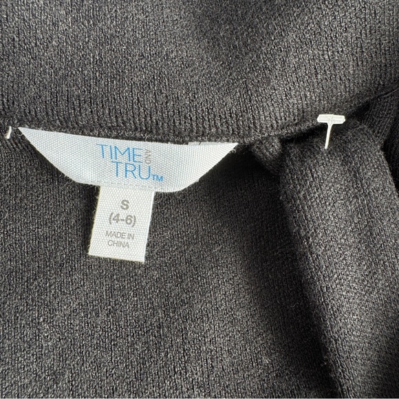 TIME AND TRU Belted Coatigan S Black Open Front Longline Duster Pockets Casual - Picture 3 of 12